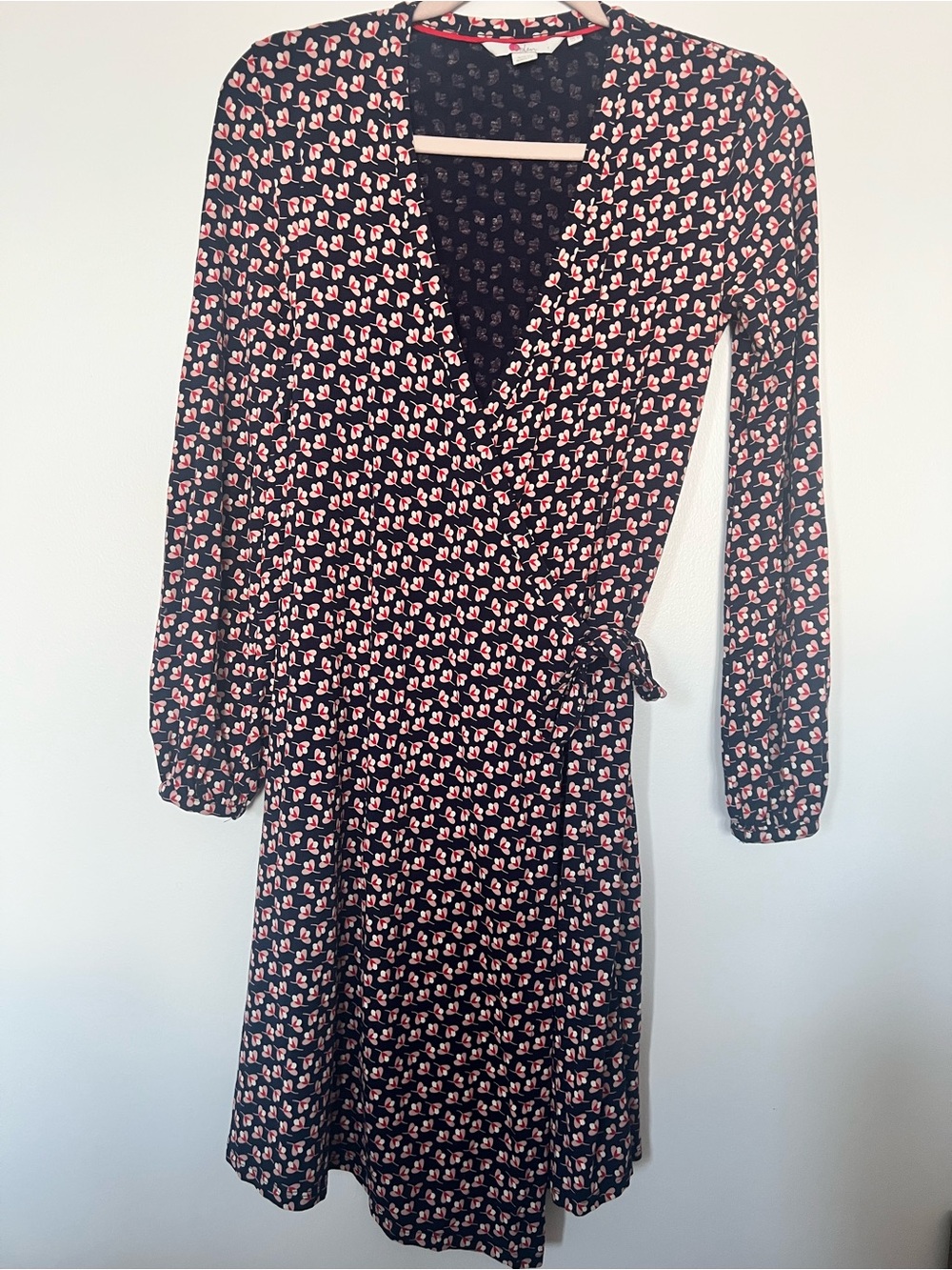 Boden Navy Wrap Dress with Pink Floral Motif